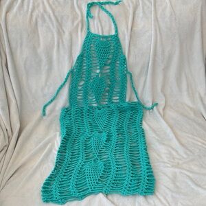 Teal Crochet Halter Dress